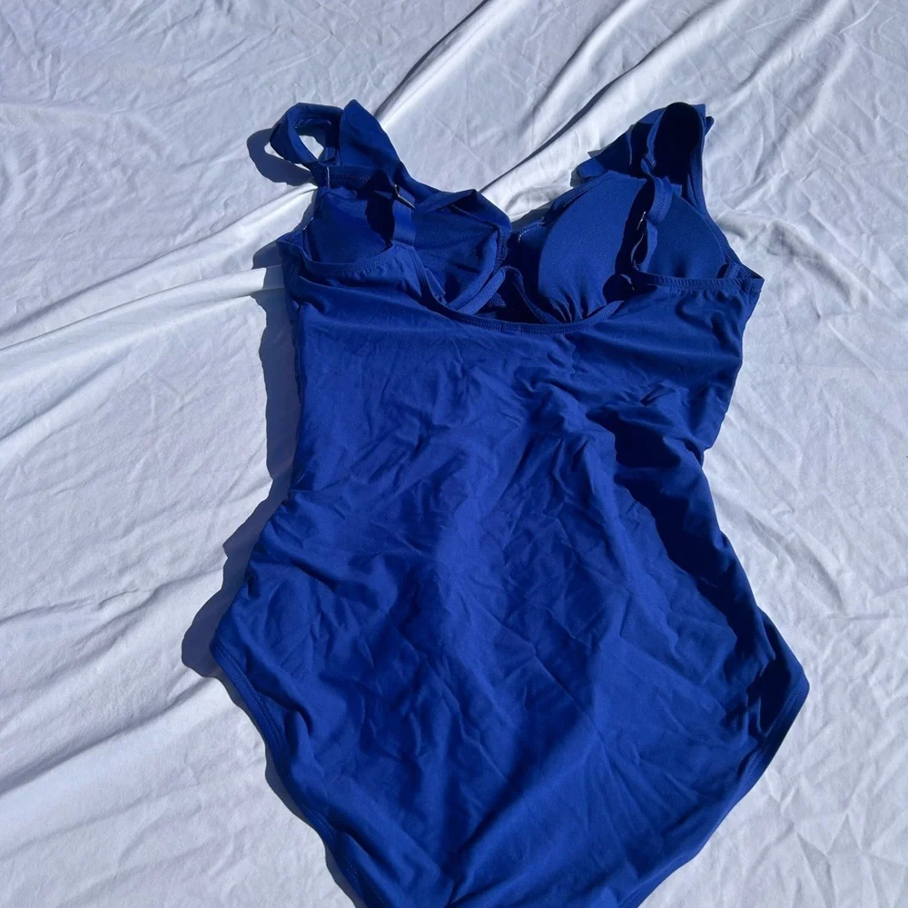 Dkny Cobalt Blue Ruffle-Shoulder One-Piece Swimsuit colorful classic - Picture 4 of 8
